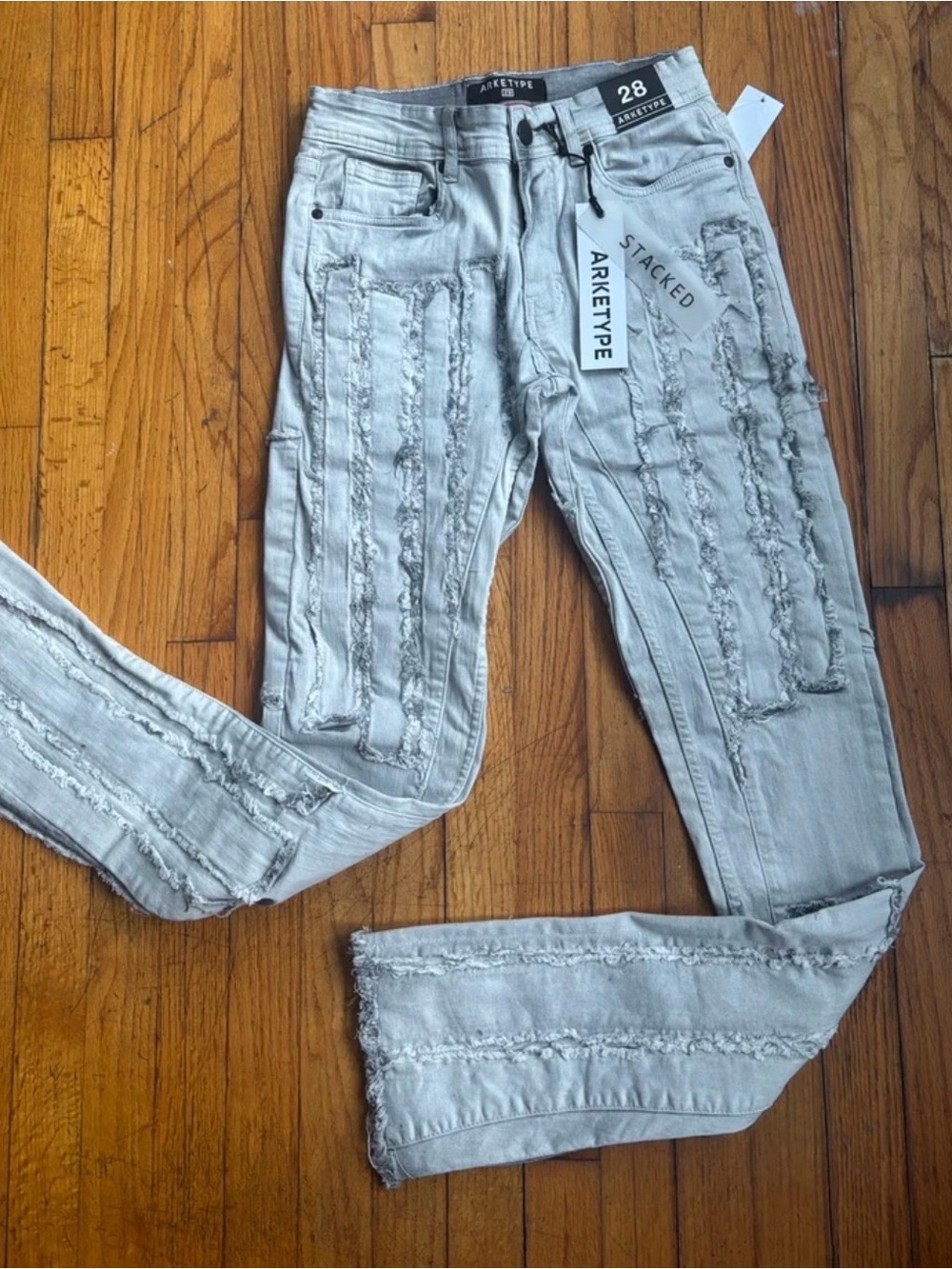 Arket Light Gray Frayed Stacked Ankle Jeans for Men